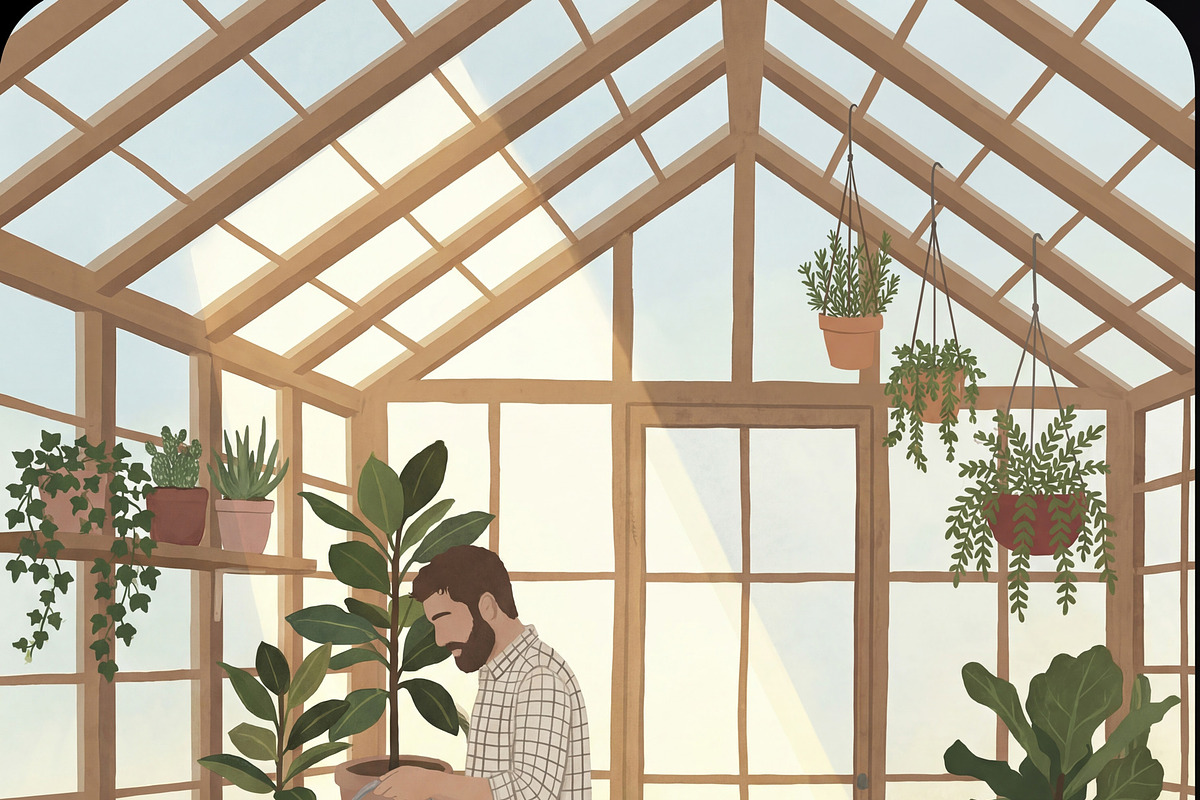 Man Watering Houseplants, a Person Illustration by Virgo Studio