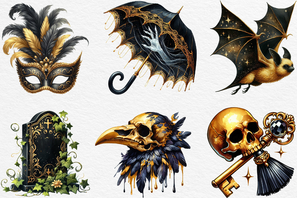 Creepy Black and Gold Halloween, an Illustration by Black Bird Studio (Photo 6 of 6)