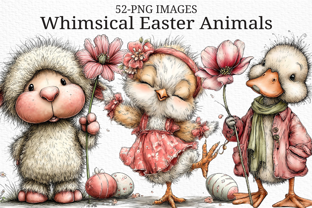 Whimsical Easter Animals Clipart PNG, an Illustration by Craft Nest (Photo 1 of 11)