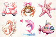 Pink Sea Adventure Clipart, an Illustration by DreamCafeArt (Thumbnail 2 of 8)