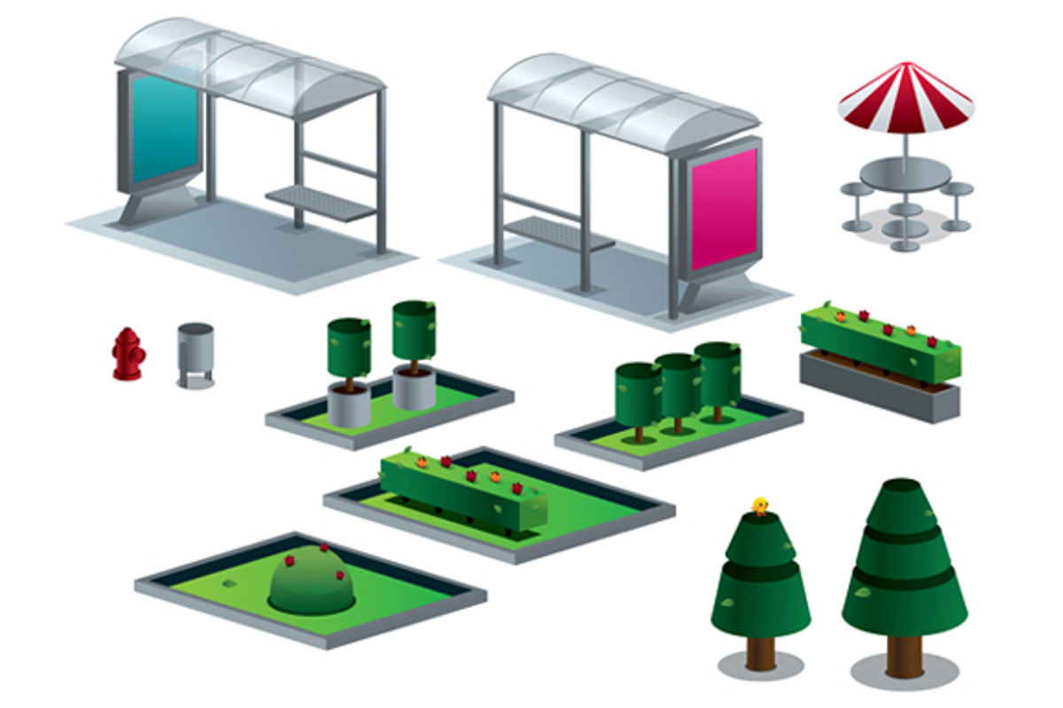 Objects of the city  isometric set, an Illustration by Andres Moncayo (Photo 2 of 3)