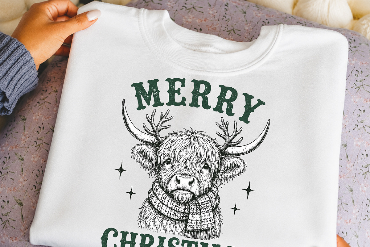 Funny Christmas Highland Cow, a Seasonal Illustration by DreamCafeArt (Photo 6 of 7)
