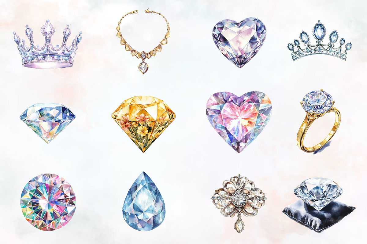 Diamond Watercolor Cliparts, a Decorative Illustration by RobertsArt (Photo 6 of 7)