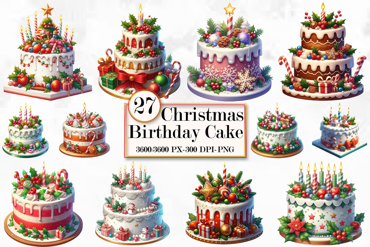 Watercolor Christmas Birthday Cake, a Work Illustration by Craft Nest (Photo 1 of 5)