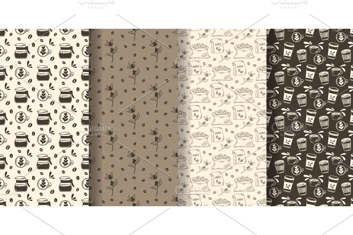 Set of coffee themed patterns in, a Food Illustration by Tati_Kli