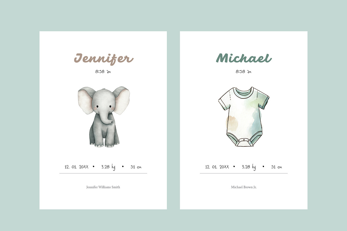 Baby Birth Announcement Cards, a Card Template by Filip Studio (Photo 1 of 2)