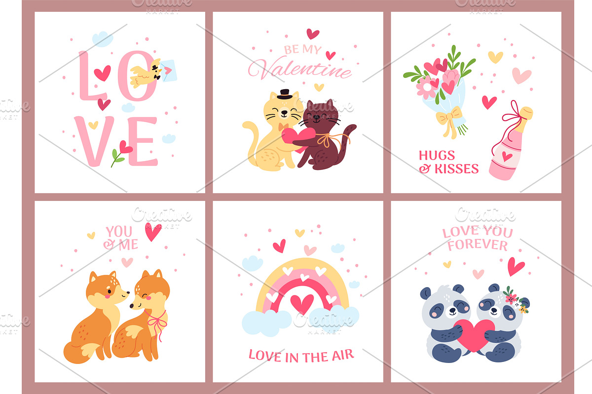 Cute animals cards. Valentine day, an Object Illustration by YummyBuum