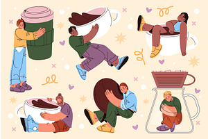 Set of coffee lovers. Vector hot