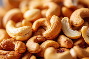 Background of roasted cashew nuts, a Food & Drink Photo by AlyaAnd