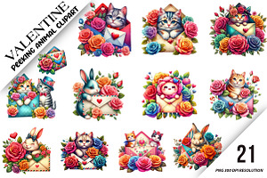 VALENTINE PEEKING ANIMAL CLIPART, an Illustration by DreamArtGraphic