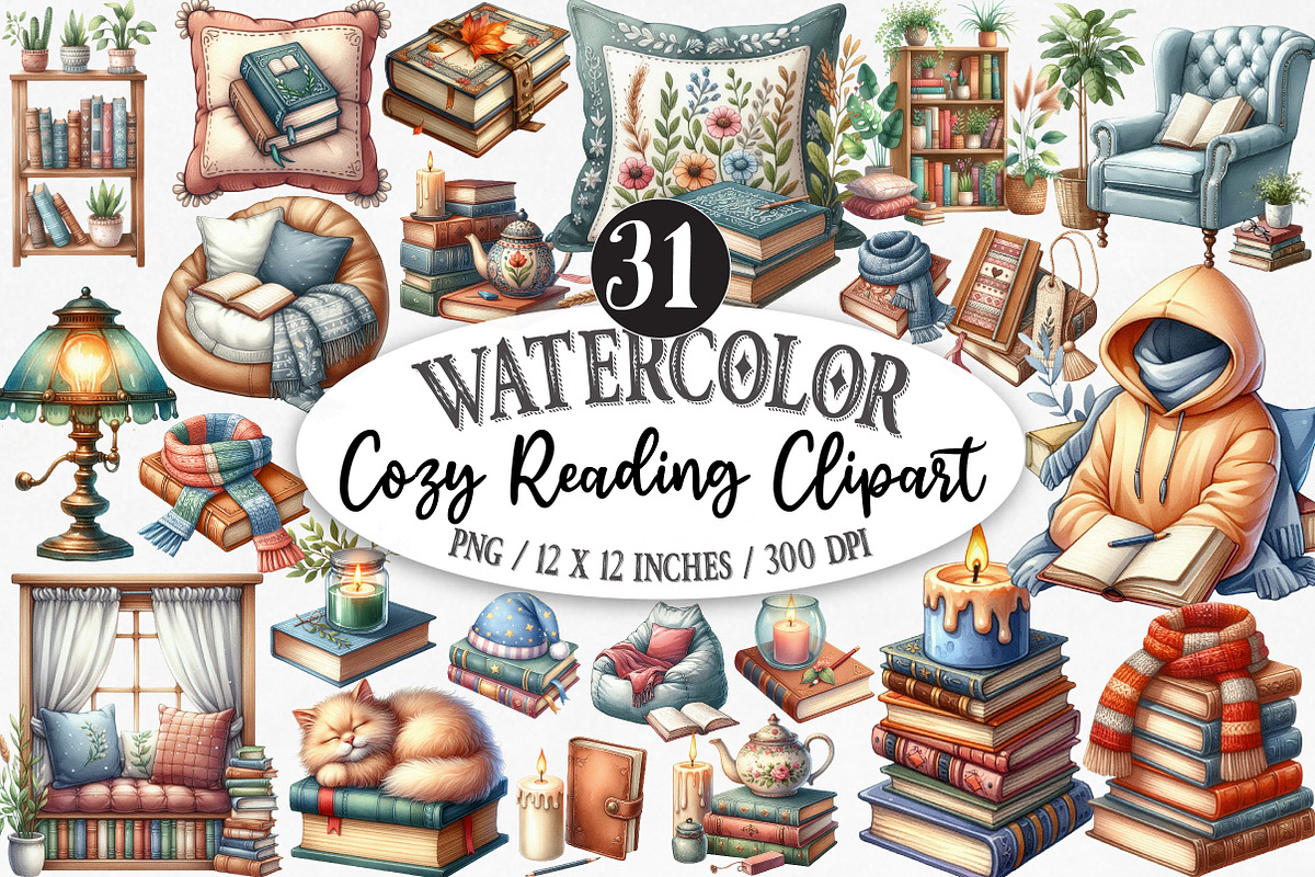 Cozy Reading Clipart, an Illustration by Designking (Photo 1 of 5)