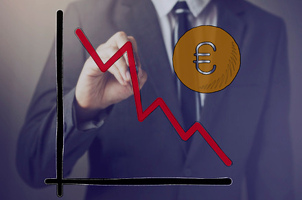 Businessman drawing Euro Currency in decline, a Business Photo by Twinster Photo
