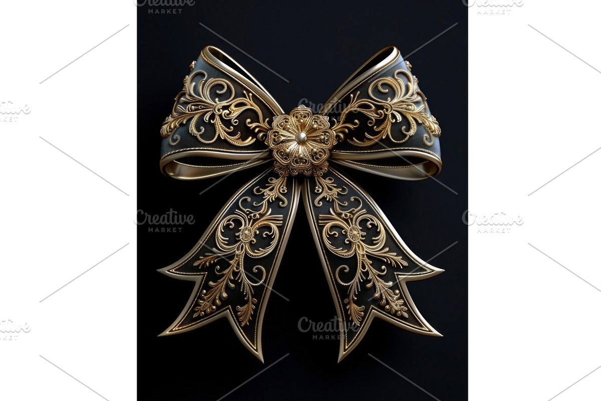 Ornate Black and Gold Ribbon Bow, an Illustration by tilialucida