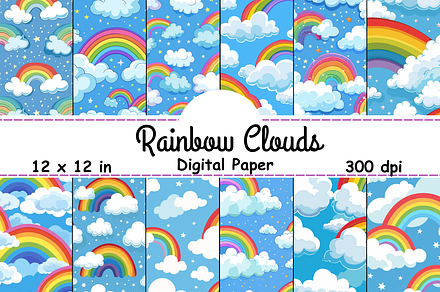 Rainbow Clouds Seamless Pattern