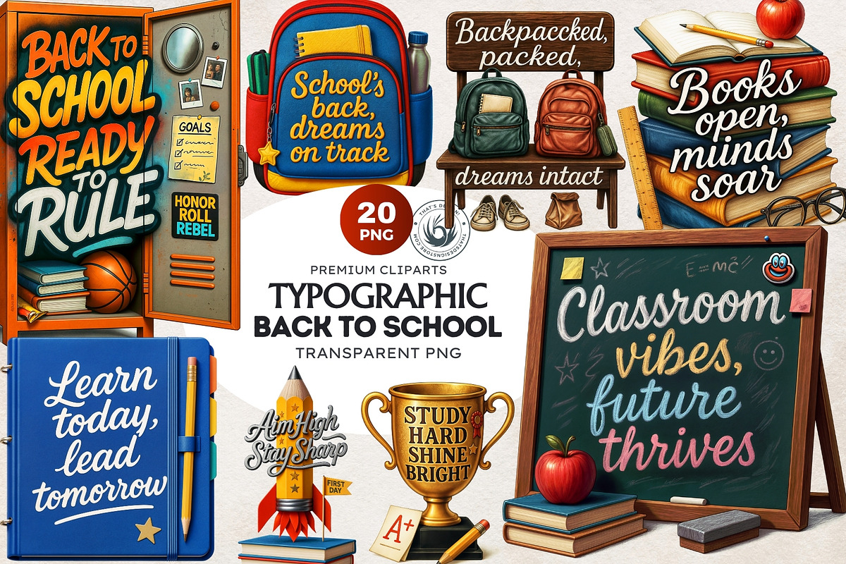 Back To school quotes Clipart Set, an Education Illustration by ThatsDesignArt (Photo 1 of 10)