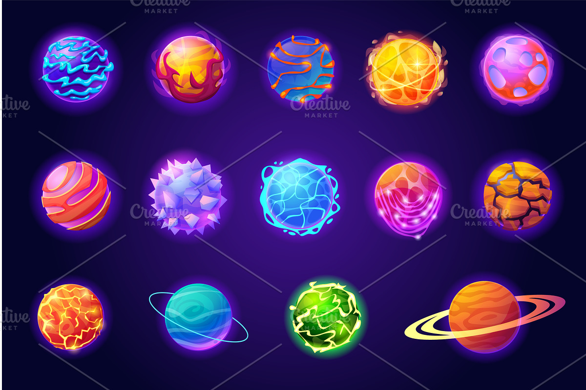Magic alien planets. Cartoon fantasy, an Illustration by Stock-Smart-Start