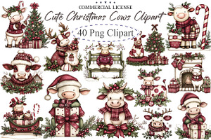 Cute Christmas Cows Clipart, an Illustration by designcity5