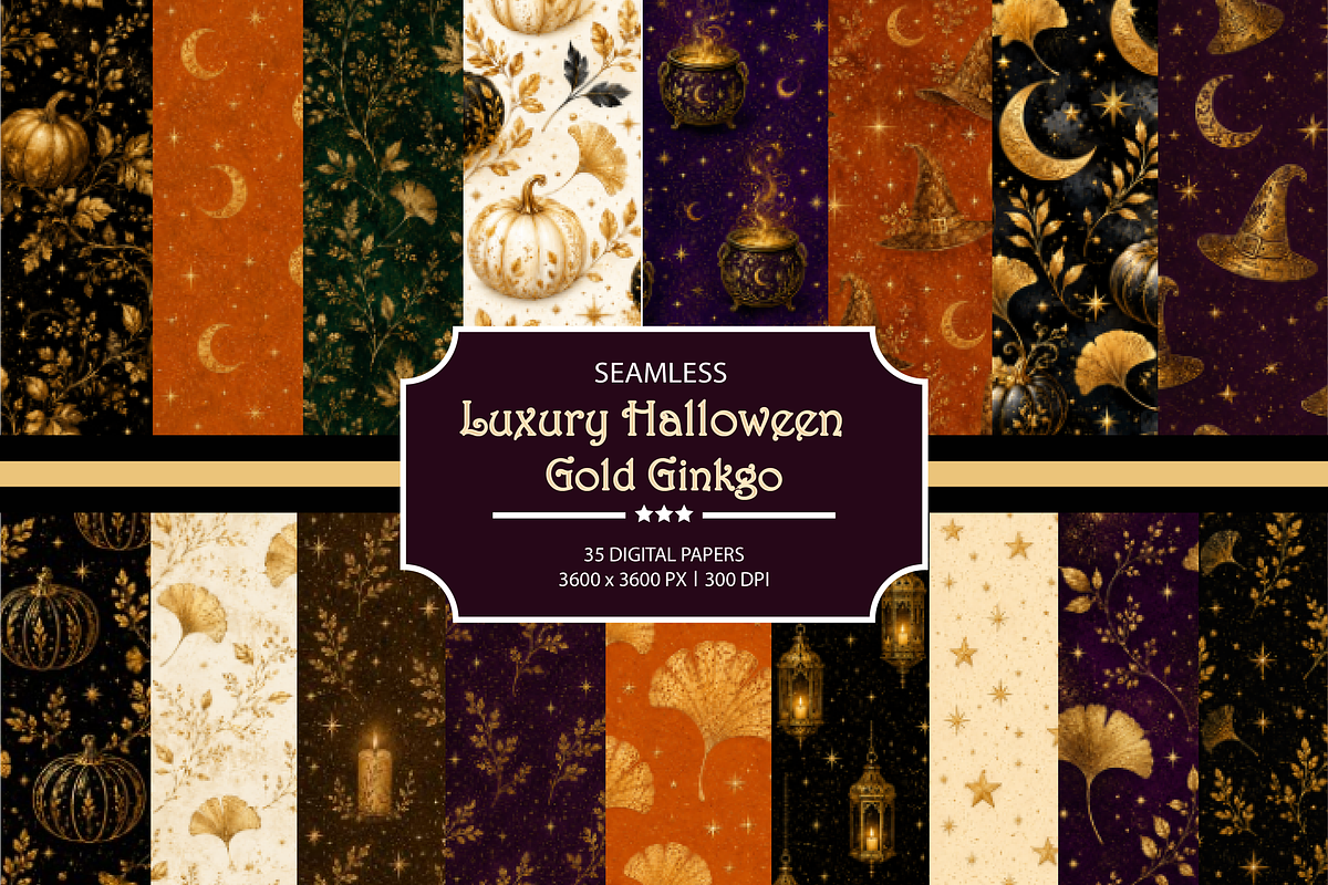Halloween Gold Ginkgo Digital Paper, a Texture Illustration by Printable Design Store (Photo 1 of 4)