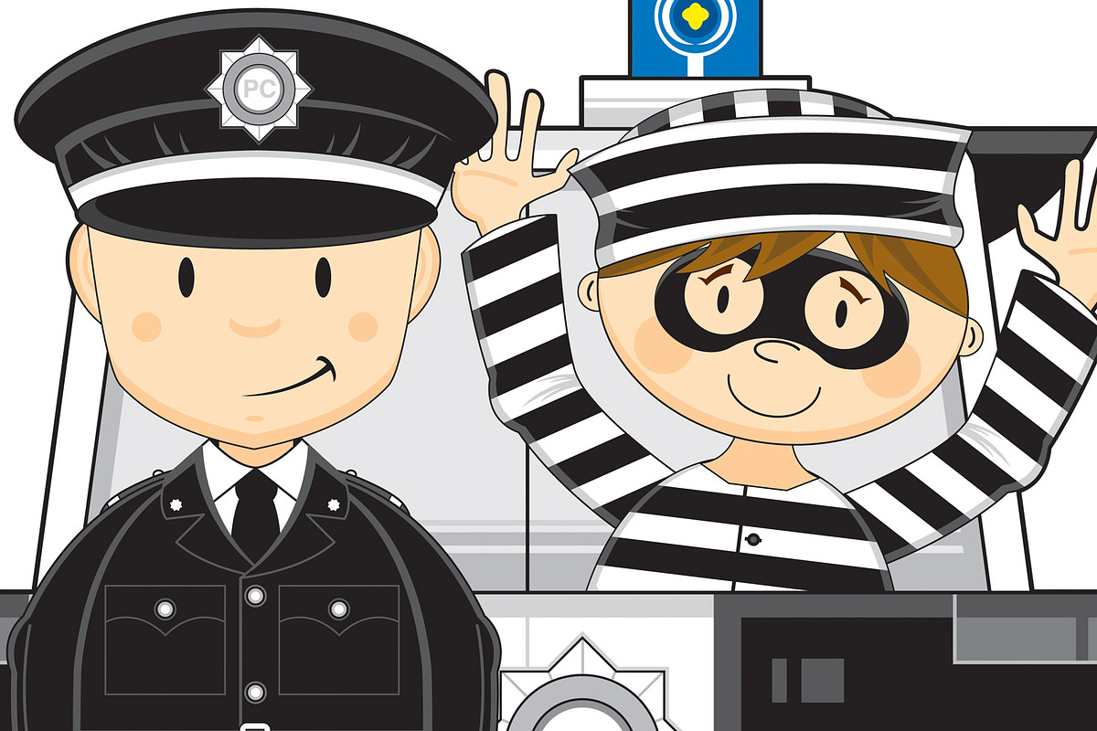Cute Policeman & Robber, a Transportation Illustration by Mark Murphy Creative (Photo 2 of 2)
