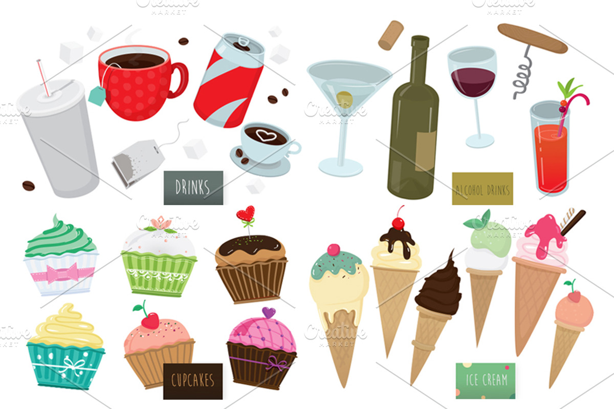 All vector food in one bundle, a Food Illustration by Cheeba Ribba Designs