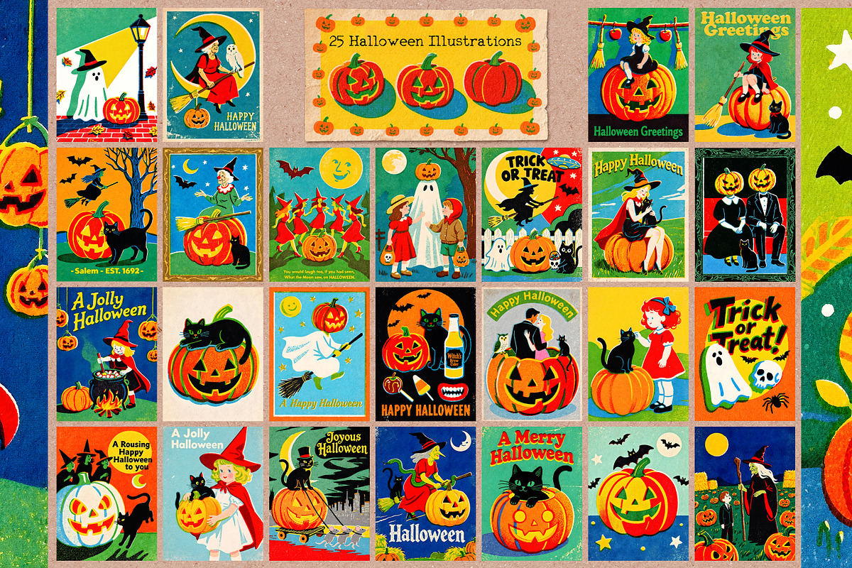 Vintage Halloween Card Illustrations, a Seasonal Illustration by Heather Green Designs (Photo 2 of 9)
