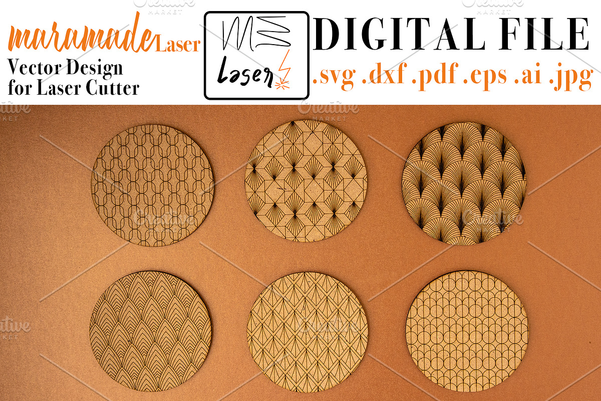 Deco Coasters VectorFile 4 LaserCut., an Object Graphic by MaramadeLaser (Photo 1 of 5)