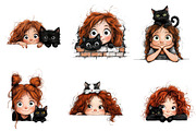 Quirky Girl and Cat Peeking Clipart, an Illustration by CreationArt (Thumbnail 3 of 6)