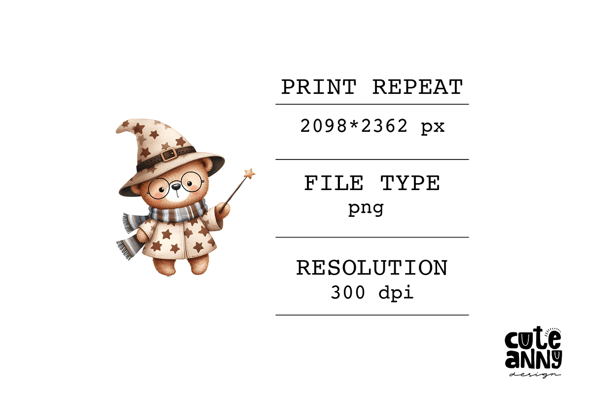 Pattern with wizard bear, a Pattern Graphic by Cuteanny Design (Photo 4 of 4)