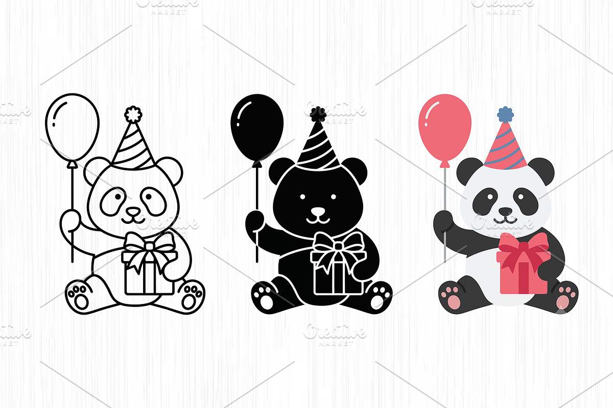 Party Panda Vector Trio Pack, an Object Graphic by Artonix (Photo 2 of 3)