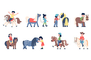Kids with little horses. Amusement, an Animal Illustration by LadadikArt