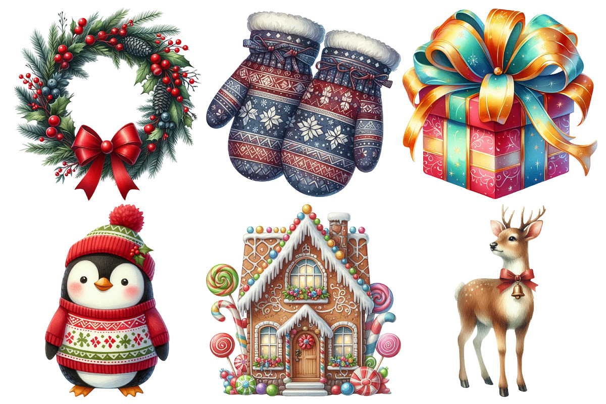 Cute Christmas Clipart Bundle, an Illustration by Pixels.Craft (Photo 3 of 7)