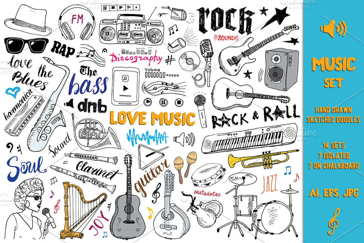 Music Sketched Doodles Vector Set, an Object Illustration by Lemon Workshop (Photo 1 of 3)