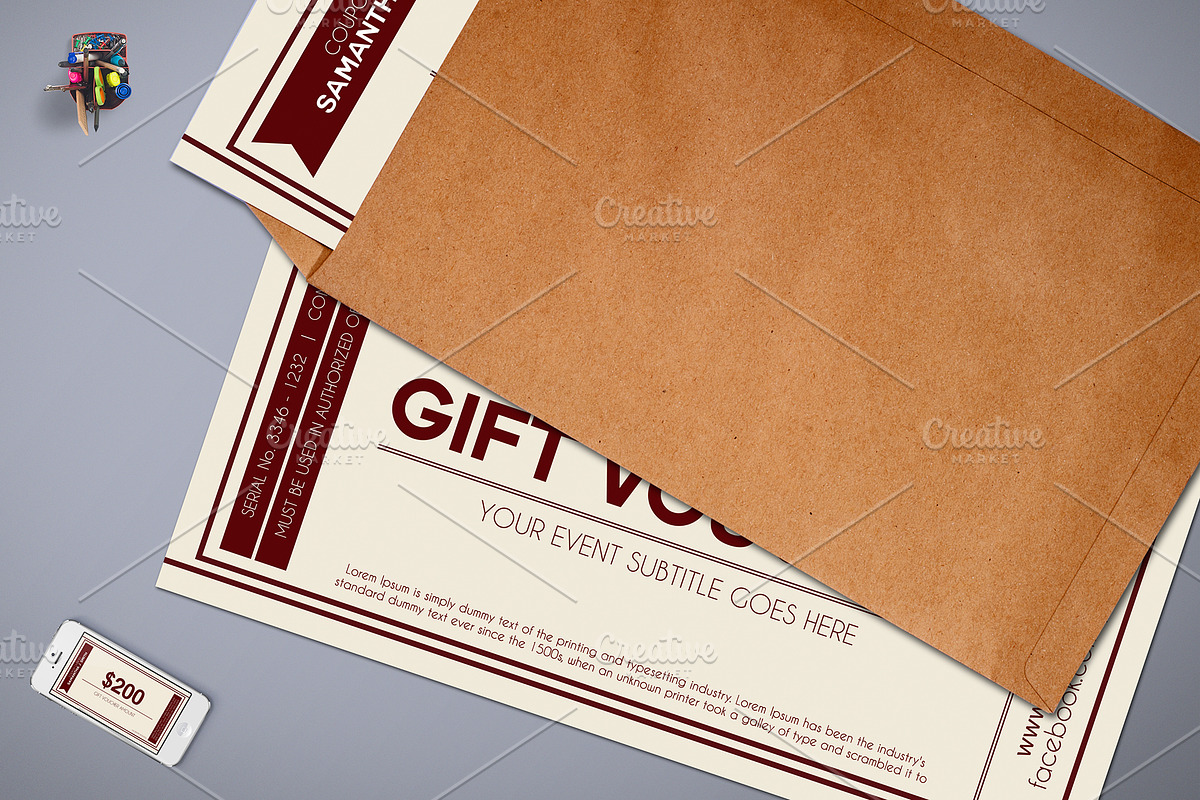 Multipurpose Retro Gift Voucher 01, a Card Template by Tzochko (Photo 3 of 8)