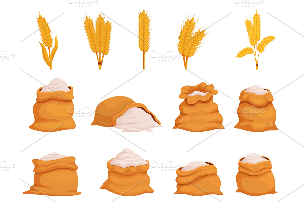 Cartoon wheat ears and flour, a Food Illustration by Valerie Bodnar