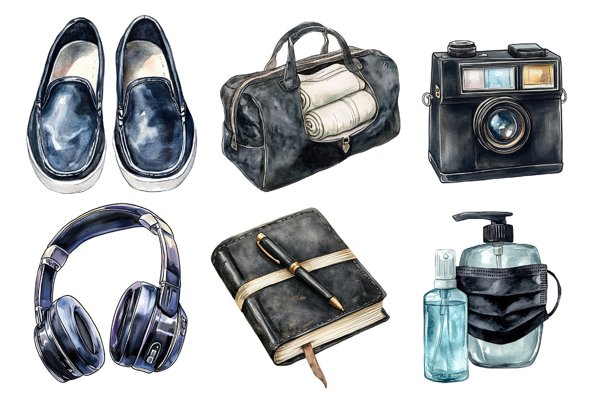 Black Travel Essentials PNG, an Illustration by SinaCreation (Photo 3 of 4)
