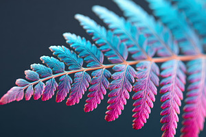 Vibrant fern leaf close-up in pink and blue, a Nature Photo by AlyaAnd