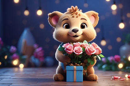 Cute little animal holding a bouquet of roses and gift box. Gene, an Animal Photo by Ales Munt
