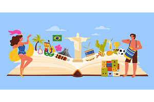 Brazilian culture book with symbols, an Illustration by Flashvector