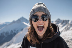 Happy person with mountain view, a Photo by Beautiful things