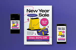 Purple New Year Sale Flyer Set, a Flyer Template by graphicook