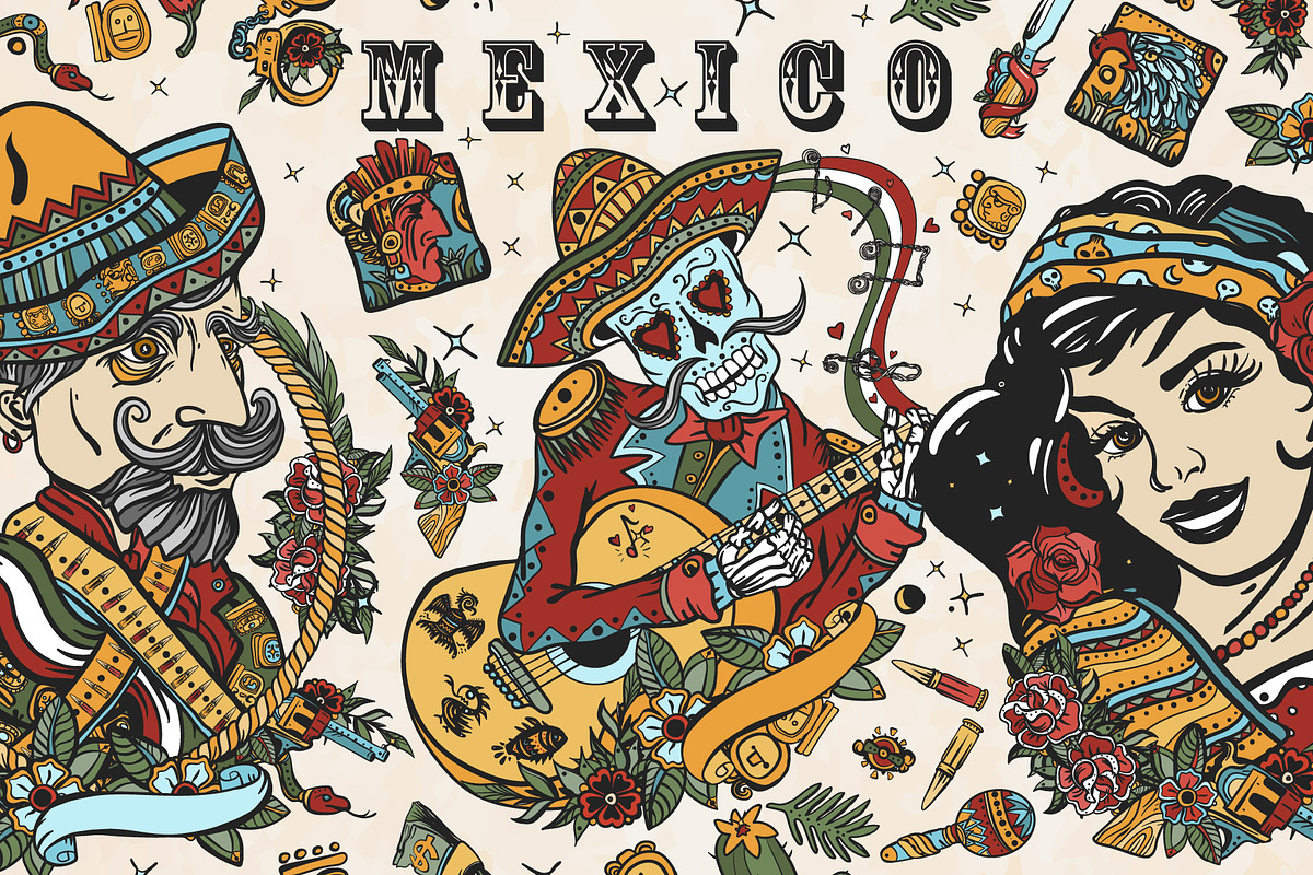 Mexico old school tattoo, a Background Graphic by intueri (Photo 1 of 7)