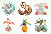 Watercolor Tropical Animals Clipart, an Illustration by Creative Art (Thumbnail 2 of 9)