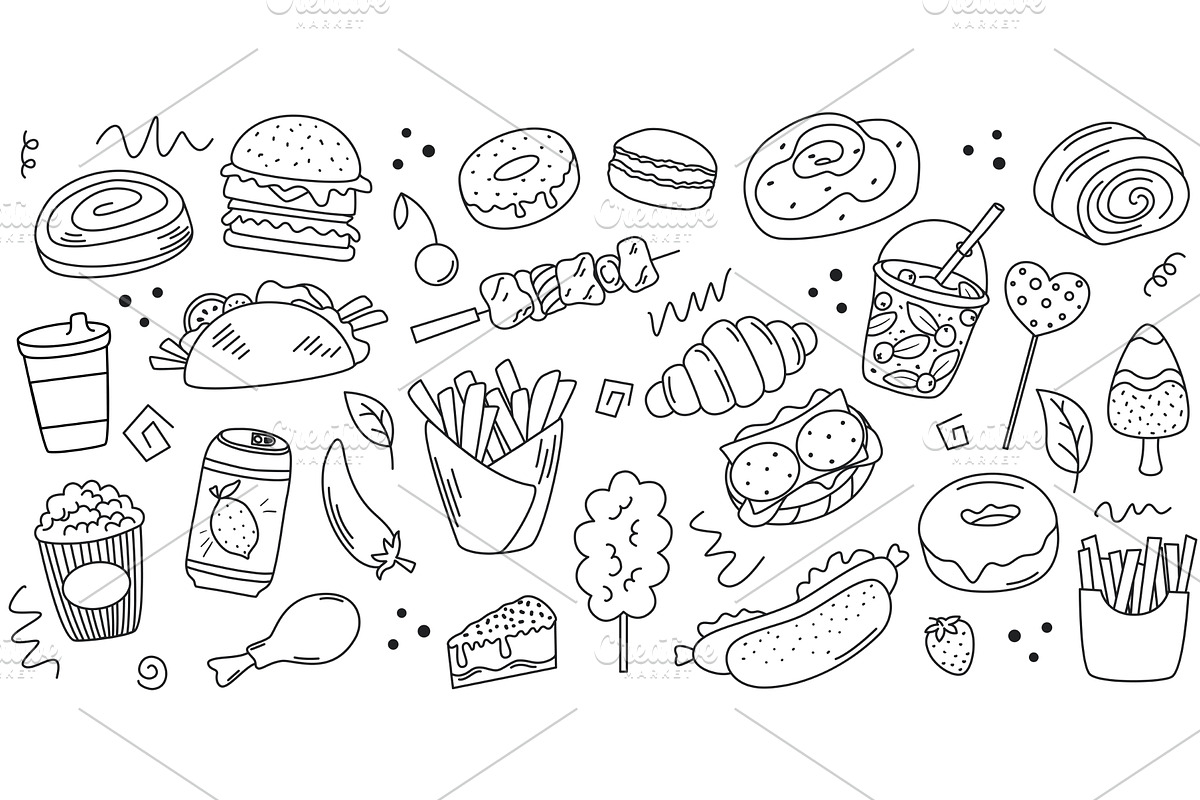Simple hand drawn street food, a Food Illustration by Tati_Kli