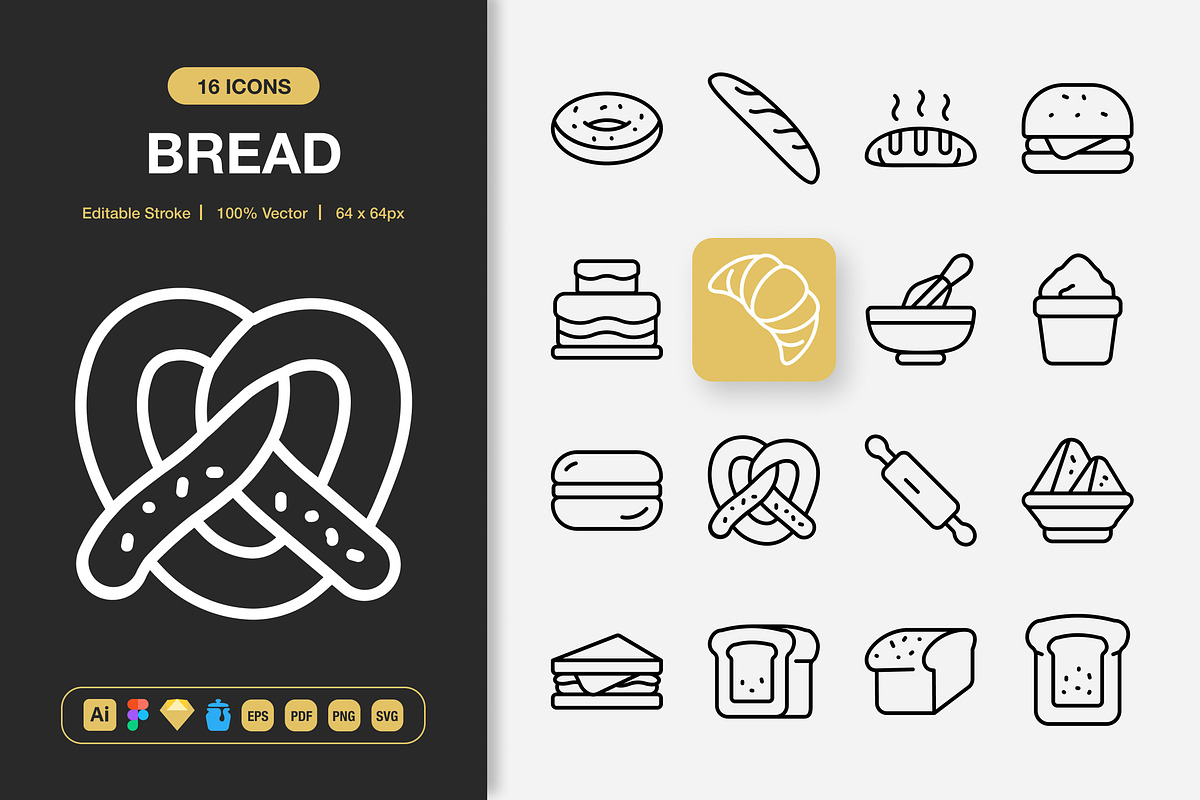 Bread Icons, an Outline Icon by Spacepixel Creative
