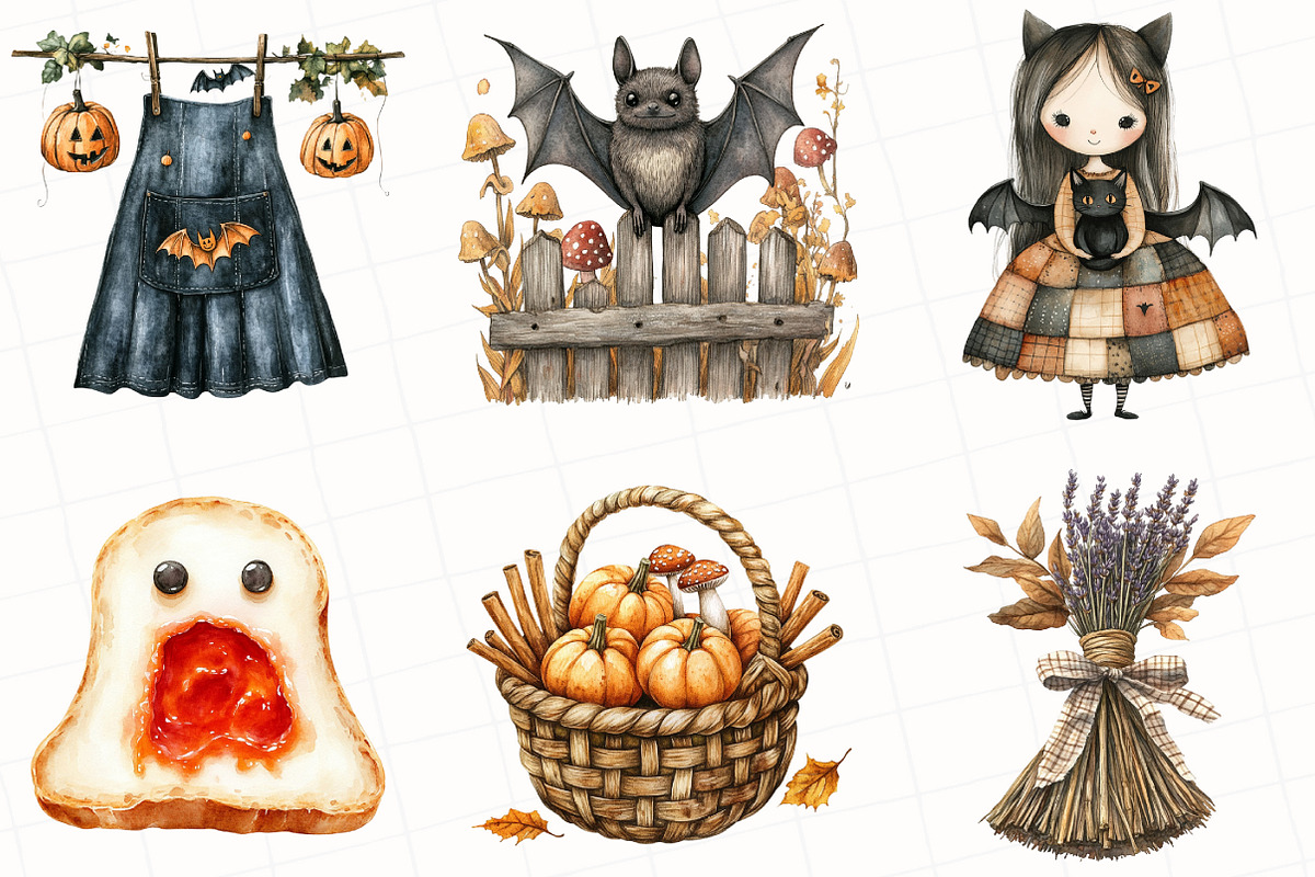 Halloween Cottagecore Clipart, an Illustration by OK Design (Photo 3 of 5)
