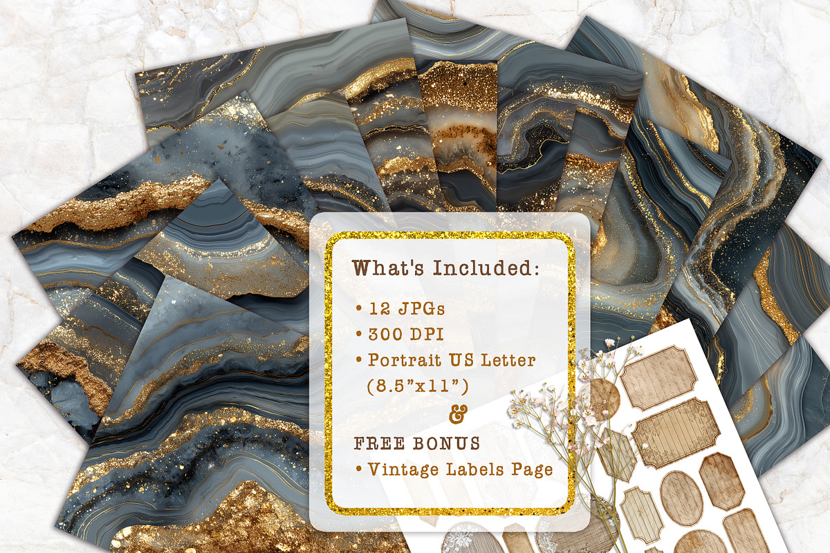 Golden Gray Agate Textures Paper Set, a Background Graphic by V Design Creator (Photo 7 of 12)