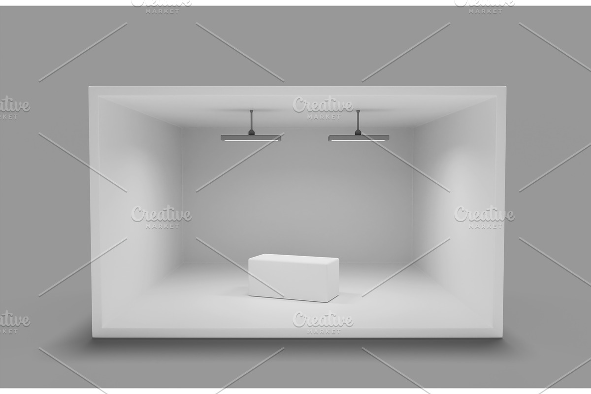 3d render white booth stand for, an Environmental 3D Model by Marozhkastudio