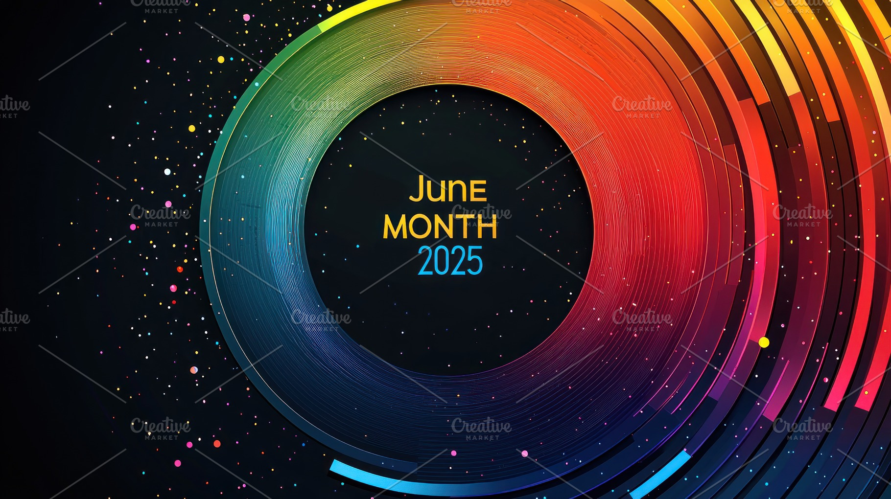 Colorful circular abstract design with June Month 2025 text in t, a Background Photo by José Manuel Gelpi