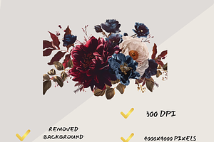 BURGUNDY AND NAVY FLORAL CLIPART