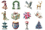Chinoiserie Christmas Clipart, an Illustration by Designworld (Thumbnail 2 of 5)